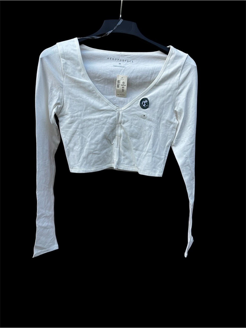 Aeropostale White V-Neck Long Sleeve Crop Top M
